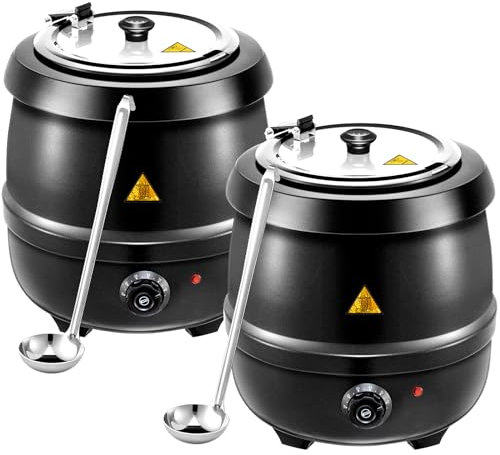 Suclain 2 10.5 Quart Commercial Soup Warmer 110v Electric Large Commercial Soup Kettle Warmer with 2 Ladles Stainless Steel Hinged Lid Detachable Pot Portable Electric Pot for Family Gathering