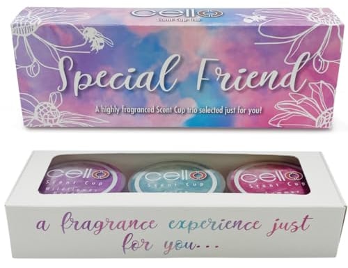 Cello Scent Cup Trio Special Friend Gift Set. 3X Tealight Scented Candles. High Fragrance Tea Lights Candles. Birthday Gifts for Women and Christmas Gifts. Friendship Gifts for Women, Friends Gifts.