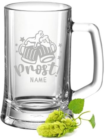 GRAVURZEILE Bierkrug mit Gravur - Prost Bier - Personalisiert mit Namen - Bierseidel als Geschenk für Bierkenner - Geschenke für Männer zum Vatertag Geburtstag - Größe 0,3 L