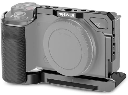 NEEWER ZV-E10 Camera Cage with Silicone Grip, 1/4 Threads, 3/8 ARRI Locating Holes, Arca Type QR Base, Protective Metal Video Rig Compatible with SmallRig Handles DJI RS Gimbals Sony ZV-E10, CA003S