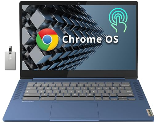 Lenovo Chromebook IdeaPad Slim 3, laptop touchscreen IPS da 14 ″ FHD, processore MediaTek Kompanio 520, 4 GB di RAM, 64 GB eMMC, webcam, tastiera regolare, WiFi6, Chrome OS, Abyss Blue, USB da 128 GB