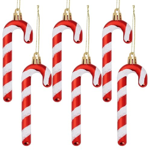 6 Stück Zuckerstangen Weihnachtsbaum Anhänger Weihnachtsbaumschmuck Zuckerstange Ornamente Weihnachten Deko