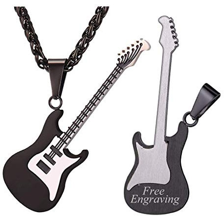 U7 Mann Akustische Gitarre Musik Anhänger Halskette Schwarzkette Plektron Anhänger Plektrum Halskette Pendant Necklace Mens Hip Hop E-Gitarre Kettenanhänger Modeschmuck für Vater Bruder