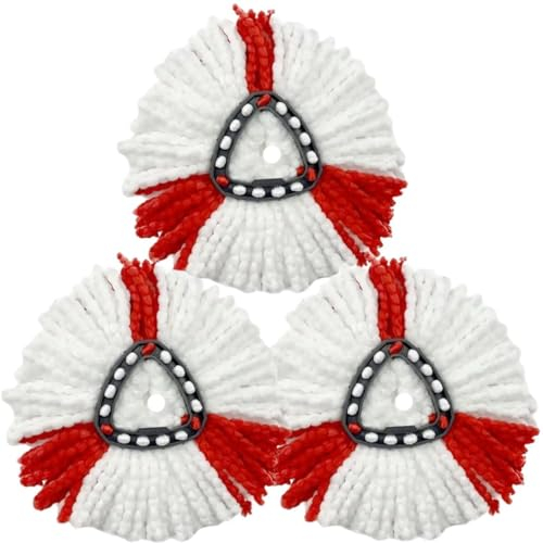 WR Vileda Compatible Microfibre Mop for Turbo and Easy Wring and Clean Rotary Spin System - Pack of 3 (White & Red)