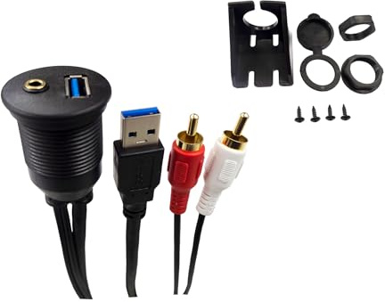 RonDexy Unterputz-Kabel-Set, 91 cm, USB 3.0-Stecker auf 3.0-Buchse und 2 Cinch-Stecker auf 3,5-mm-Buchse, AUX-Verlängerungskabel, Armaturenbrett-Armaturenbrett-Halterung, Anschluss (0,9 m)