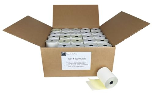 3 x 90' 2-Ply (White/Canary) Bond Kitchen Paper - 50 rolls/case Fits: Toast TKP300, EPSON TM-U220, BIXOLON SRP-275 and STAR SP700 impact printers.