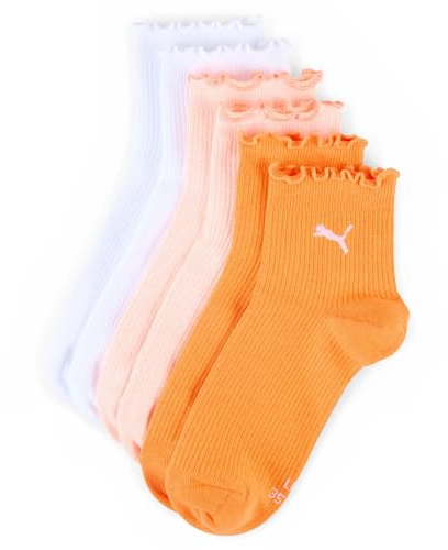 Drei Paar Puma Ruffle Quarter Damen Socken aus Soft Cotton Material in Weiß Orange Lachsfarben. weiß/orange Gr. 35/38