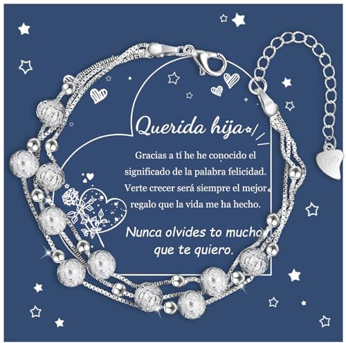 YELUWA Regalos Originales para Mujer, Hija Pulsera Regalo Hija Plata De Ley 925 Pulsera Mujer Regalo Cumpleaños Hijas Navidad Regalos Graduación Joyería Creativos