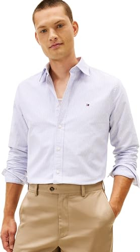 Tommy Hilfiger Herren Hemd Stripe Regular Fit Langarm, Mehrfarbig (Royal Blue/White), L