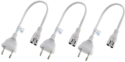 shortix Dreierpack kurzes Netzkabel (Stromkabel mit Euro-Flachstecker auf Euro-8-Buchse). weiß. 30cm.