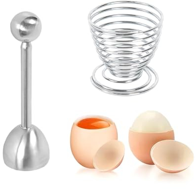 Meijunter Egg Cracker Topper Cutter for Hard Soft Boiled Eggs Stainless Steel Separator Opener Manual Remover Kitchen Gadget with 1 Egg Holder