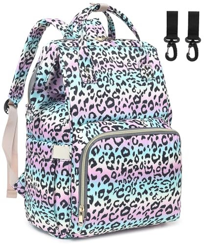 Dezcrab Baby-Wickeltaschen-Rucksack für Damen, große Kapazität, wasserdicht, Mutterschafts-Reise, Windel-Rucksäcke mit Kinderwagengurten, Leopard