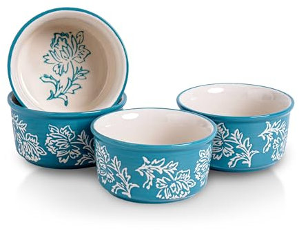 Wisenvoy Ramekins 8 oz Porcelain Ramekins, Blue Green, Oven, Dishwasher, Freezer Safe, 55 in³, Set of 4