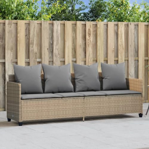 HEFZGDB Sonnenliege mit Kissen Beige Poly Rattan Feldbett Gartenliege Strandkorb Geeignet für Pool, Terrasse, Garten.