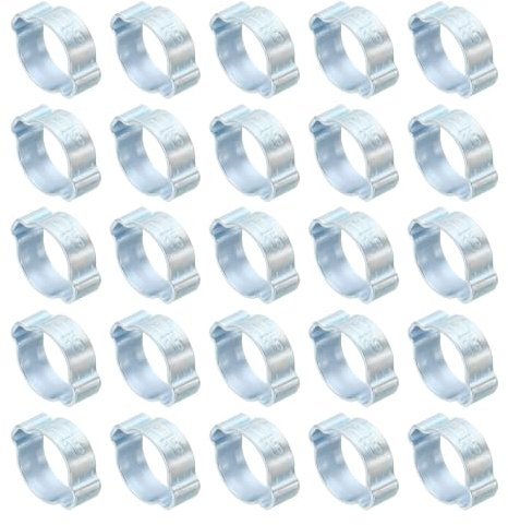 PATIKIL 50 Pcs 13-15mm Collier de Serrage à Double Oreille, Anneaux de Sertissage de Clip Torique en Acier Galvanisé pour Connexions de Raccords Tubes Essence Carburant, Ton Argenté