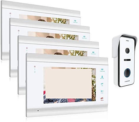 QZCX Wireless Video Doorbell, 7 Inch HD1080P Video Door Phone Intercom System With High Definition Wired Doorbell Camera Support Unlock(4M1D)