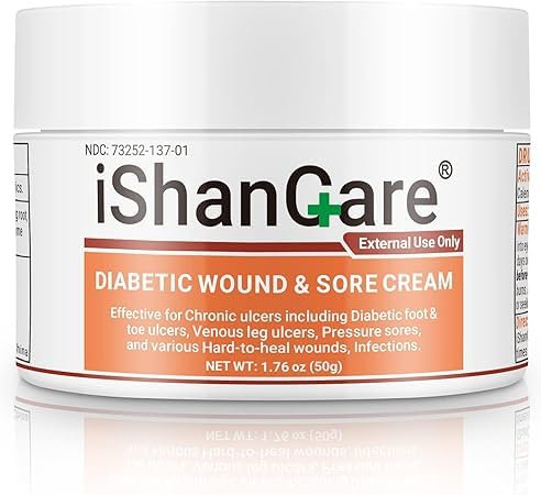 iShanCare® Diabetic Wound Ulcer Cream - Pomada cicatrizante de primeros auxilios, pomada protectora natural para úlceras de pierna y pie, úlceras venosas, úlceras de decúbito, úlceras por presión y he