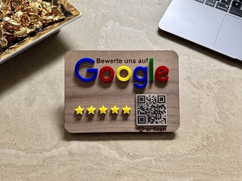 Google valoración cartel expositor para empresas, tiendas, restaurantes para obtener comentarios positivos fácil y rápidamente. Con código QR y NFC (tuerca de madera)