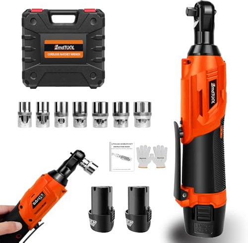 YouseaHome Electric Ratchet Wrench 3/8 Cordless Ratchet Wrench Set, 12V Ratchet Wrench Set Cordless with 2 Batteries, Electric 40N.m Torque 12V Power Ratchet Wrenches Set w/7pcs Sockets Set, Orange