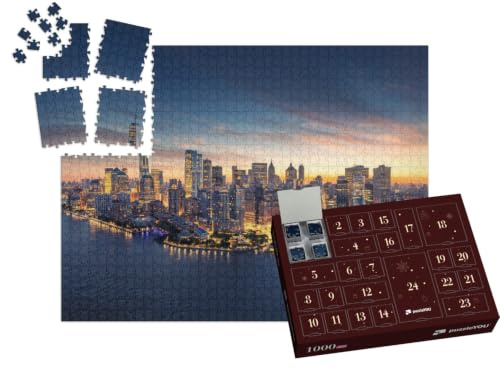 PuzzleYOU: Puzzle-Adventskalender | Skyline von New York im Sonnenaufgang, USA – aus der Puzzle-Kollektion USA, Städte, Skylines, Wolkenkratzer
