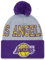 New Era Los Angeles Lakers Bommelmütze Basketball Winter Mütze grau lila Teamlogo - One-Size