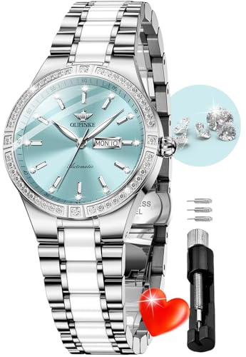 OUPINKE Women Automatic Watches Colorful Diamond Ladies Luxury Dress Sapphire Crystal Ceramic Wrist Watch
