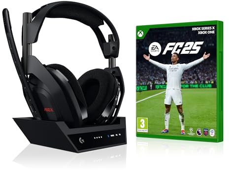 Logitech G Astro A50 X, Auriculares inalámbricos con micrófono para Gaming con tecnología inalámbrica Lightspeed + estación Base y EA Sports FC 25 (Xbox), Paquete - Negro