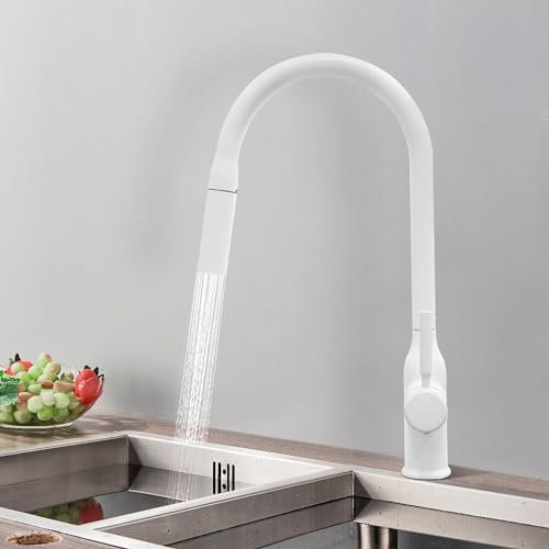 Robinet de Cuisine, mitigeur de Salle de Bain, Deux Fonctions de Pulvérisation, Pivotant à 360°, avec Douchette Extensible, pour Salle de Bain et Cuisine, Blanc