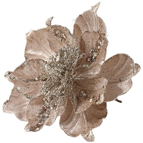 8 Inches Large Red Christmas Flower Christmas Glitter Poinsettia Artificial Flowers Xmas Flower Heads Christmas Tree Decorations Xmas Decor Xmas Garland Wreaths DIY Decorations Supplies Champagne