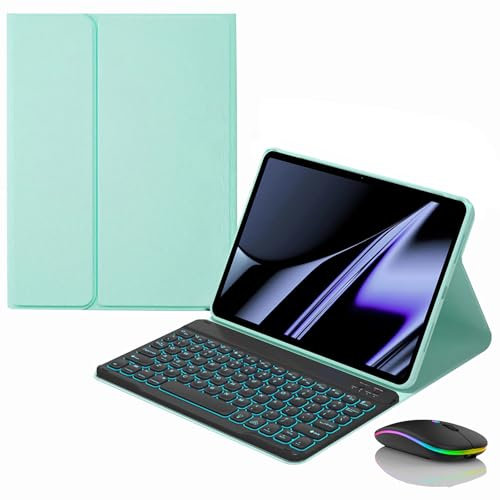 JZCZMCE Tastatur Hülle für Lenovo Tab M10 FHD Plus (2. Generation) 10,3 (TB-X606F/TB-X606X), Magnetische Abnehmbare Kabellose Beleuchtete Tastatur mit Bluetooth-Maus,Grün
