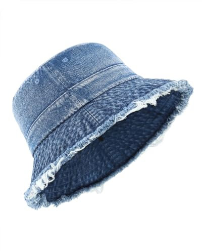 Zylioo Jeans Fischerhut Anglerhut Denim für Großen Kopf,UPF50+ Sonnenschutz Sonnenhut Größe 58-64cm,Vintage Sommerhut