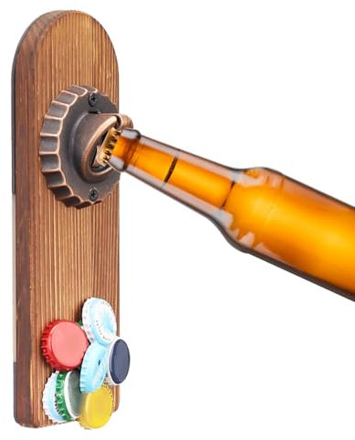 Décapsuleur Mural en Bois pour Réfrigérateur, avec Récupérateur de Bouchons, Ouvre Bouteille Magnétique, Accessoire Vintage de Bar Cadeau pour Amateurs de Bière