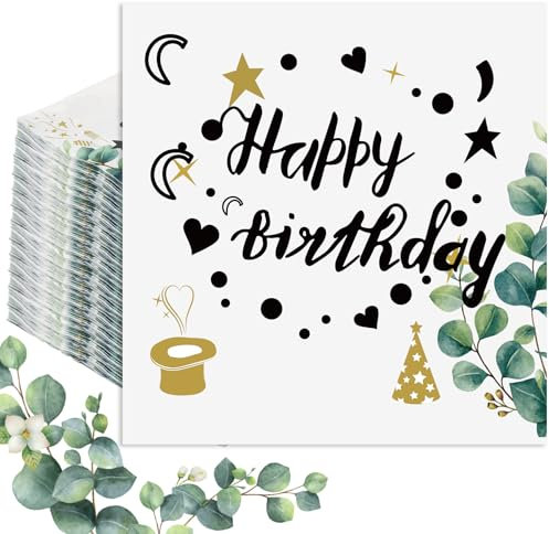 Nexum 80 Stk Servietten Geburtstag Happy Birthday Servietten 33x33cm 2-Schicht Servietten Eukalyptus Papierserviette für Frauen Männer