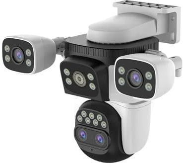 KKENZA 20MP 10X Zoom Four Screens WiFi IP Camera Wireless Outdoor 10K Four Lens PTZ Human Auto Tracking Surveillance Cameras(UK Plug,10K 10xZoom Add 256G)