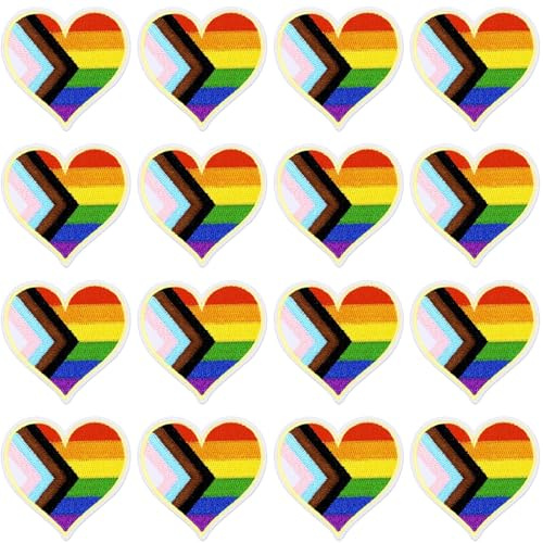 12pcs Rainbow Progress Heart Iron on Patches Pride Day Embroidered Sew Applique LGBT Repair Patch DIY Crafts for Clothing Jacket Jeans Pants Dress Backpack Hat Decorations