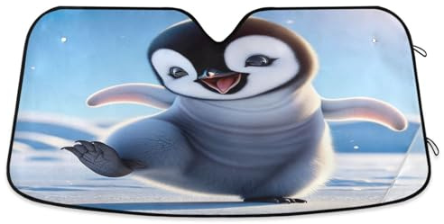 Windschutzscheiben-Sonnenschutz, niedlicher Pinguin, faltbare Frontscheibenabdeckung, Windschutzscheiben-Hitzeschild – 144 x 80 cm