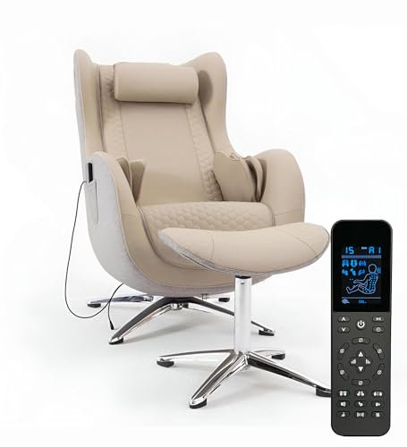 NikJur® Massagesessel MS-699 – Kompakter Shiatsu Relaxsessel mit Bluetooth-Musiksystem, 6 Programmen, modernem Stoff-Leder-Mix & Edelstahlrahmen | Platzsparend | 2 Jahre Garantie (Beige)
