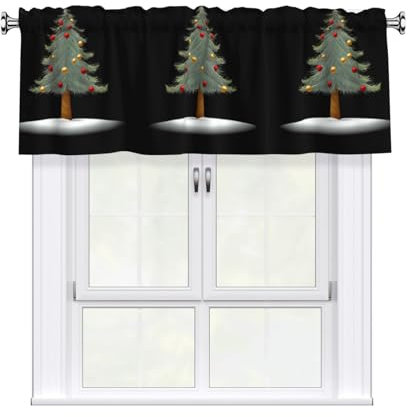 RRKDOY Tende con stampa tessile a cinque punte con albero di Natale, adatte per soggiorno, cucina, camera da letto, cameretta dei bambini, decorazione per finestre, tenda oscurante con testa 132 x 45