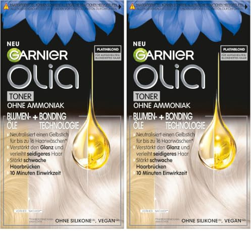 Olia Toner 10.01 Platinblond, Anti-Gelbstich Intensivtönung für Blondiertes Haar, Für Strähnchen, Balayage & Ombré, Vegane Formel ohne Ammoniak, Für strahlenden Glanz & Geschmeidigkeit (Packung mit 2)