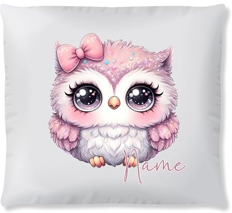GRAZDesign Personalisierbares Kissen Mädchen Eule und Namen – Kinder Dekokissen – Geschenk für Mädchenzimmer