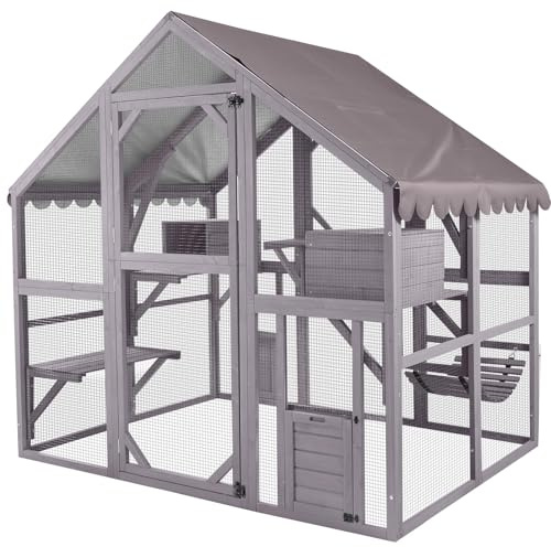 X-Zone Catio Outdoor Cat Enclosure Large for Multiple Cats Wooden Cat House Outdoor Cat Concrete Cat Run Weatherproof