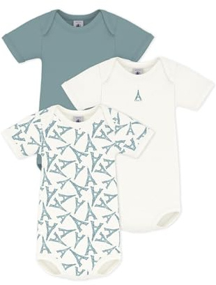 Petit Bateau Lot de bodies manches courtes en coton imprimé Tour Eiffel bébé