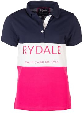 Ladies Polo Shirt Summer Top Women's Embroidered Panel Country Polos (UK, Numeric, 12, Regular, Regular, Rydale Navy/White/Bonbon)