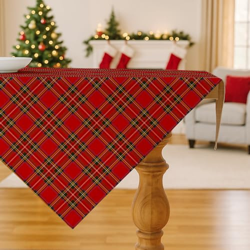 Vorysum Rotes Klein Karomuster Weihnachtsdeko Tischdecke Abwaschbar Saisonnal Küche Tisch Weihnachten Dekoration Drinnen Urlaub Party Dekor Christmas Table Cloth 85x85 cm