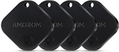 AMOROM Bluetooth Tracker Tag Work with iOS and Android Devices, Phone Finder, Find Nearby, Loud Sound, Replaceable Battery, for Keys/Wallet/Backpack, 4 Pack