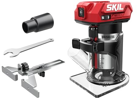SKIL 3170 CA Akku-Kantenfräse (für Fräser mit 6- oder 8-mm-Schaft, Bürstenloser Motor, Akkubetrieben, Tiefeneinstellung bis 43 mm, ergonomisches Design, Handwerker, Werkzeug Zubehör) VA1E3170CA