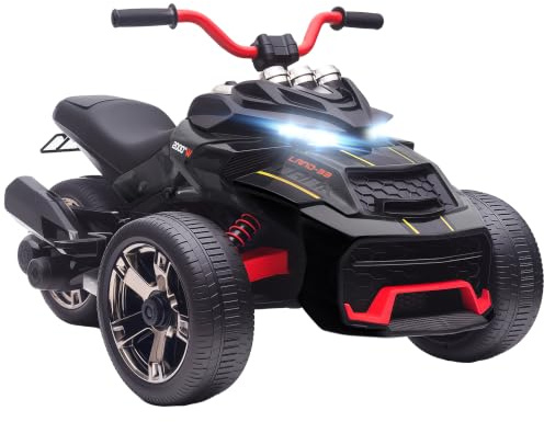 AIYAPLAY Kids Electric Ride On Car 12V MP3 Horn LED Lights 3 Wheeler Black | Ride On ATV Electric Vehicle Toy Car, 2 Speeds, for Boys & Girls Ages 3-8