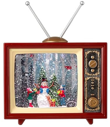 Heaven Sends LED Liquid Music TV with Snowman & Child – Light Up Retro Christmas Scene Decoration
