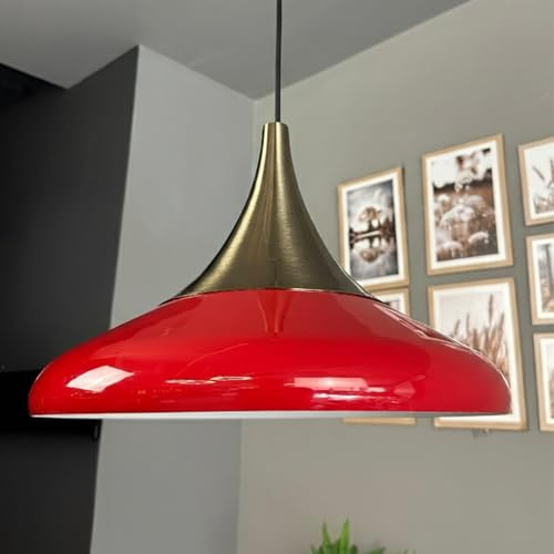 bamyum Hängelampe Paladin Rot Metall Ø35cm, Lampenschirm Wohnzimmer Industrial Vintage, Pendelleuchte Esstisch, Küchenlampe Hängend