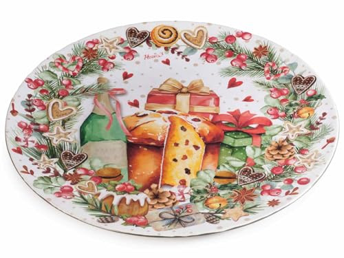 Generico Sottopiatto Natalizio in Plastica rigida Decorato “Panettone e Regali” – Piatto da Portata Ø33 cm – Decorazione Tavola Natale Elegante